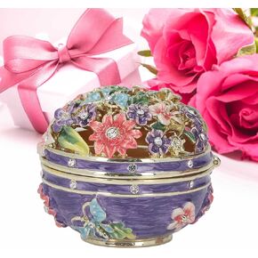 Violet Vintage Trinket Box Faberge Egg Carriage Trinket Boxes Flower Cover Rich Enamel Sparkling Rhinestone Jewelery Box Store Luxury Gifts Romantic Home Decor