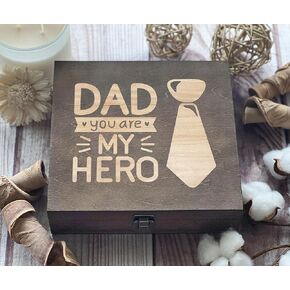 DAD YOU ARE MY HERO" Engraved Wooden Box - Express Your Love and Appreciation to the Best Dad in the World - Thoughtful Father's Day Gift Idea - Personalized Keepsake Box for Men - Unique Present