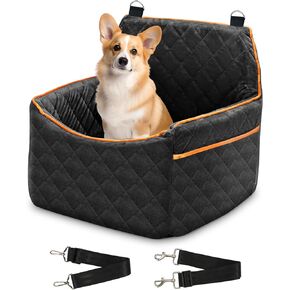Dog Car Seat for Small Medium Dogs, Dog Carseats with Removable Thick Cushion, Detachable Washable Dog Booster Seat with Storage Pockets & Safety Belt, Soft Safety Pets Car Travel Carrier Bed, Black