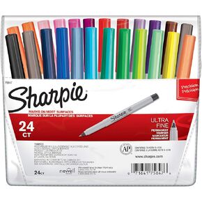 Sharpie Permanent Markers, Ultra Fine Point, Assorted Colors, 24 Count