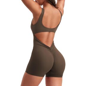 Halfword One Piece Workout Jumpsuits For Women Sleeveless Tummy Control Rompers Backless V Back Scrunch Yoga Outfits 2024