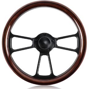 5 Hole 5 Bolt Wooden Steering Wheel, 14 Inch Grip with Black Line Racing Steering Wheel, for Racing/Rally/Motorsports/Car Simulator Driving Universal 5 Hole Racing Steering Wheel