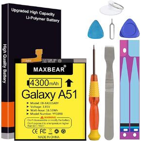 MAXBEAR Galaxy A51 Battery, (Upgraded) 4300mAh 3.85V Li-Polymer Replacement Battery EB-BA515ABY for Samsung Galaxy A51 SM-A515F SM-A515F/DS with Repair Tool Kit