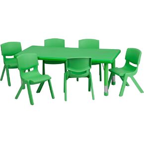 طاولة أنشطة مستطيلة مقاس 48x24 بوصة من Flash Furniture مع 6 كراسي، طبيعية | طاولة قابلة لتعديل الارتفاع، بلاستيك، هيكل متين، استخدام تجاري in Kuwait