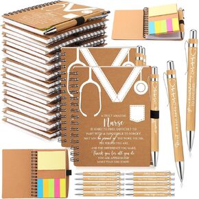 Jetec 48 Set 2025 Nurse Week Gifts Bulk Nurses Day Appreciation Thank You Gift Kraft Spiral Notebook with Sticky Notes Bamboo Ballpoint Pen for Student Nursing Assistant Doctor Medical Staff Coworker