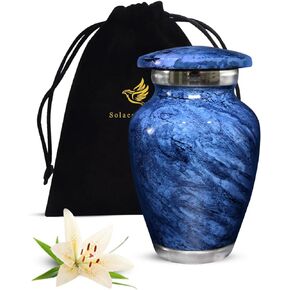 Marble Urn for Human Ashes - Handcrafted Cremation Urn Marble for Men & Women - Funeral Urn for Ashes - Honor Your Loved One with Burial Urn for Male & Female (Blue, Small)
