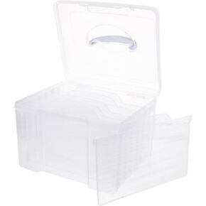DOITOOL Greeting Card Organizer Box with 6 Removable Dividers, Photo Storage Box, for Holiday Birthday Get Well Cards Photos, Crafts, Scrapbooking and More