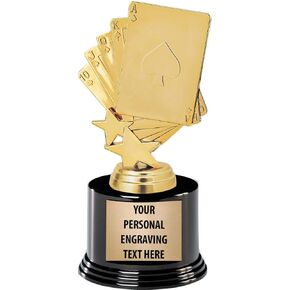 Poker Trophies with Custom Engraving, 7.25" Personalized Royal Flush Poker Playing Cards Trophy On Deluxe Round Base 1 Pack Prime in Kuwait