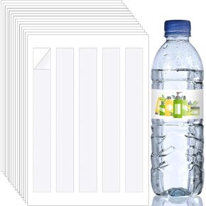 75 Pieces 1.25 x 9.75 inch Blank Water Bottle Labels Wraparound Rectangle Labels Matte White Water Bottle Wraps Label Sticker Adhesive Water Bottle Stickers for Laser and Inkjet Printers