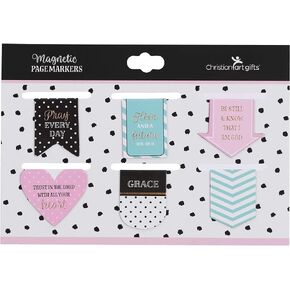 Christian Art Gifts Pray Every Day Die-Cut Magnetic Bookmarks in Pink and Teal Design with Scripture and Inspiration, Set of 6 Bible Verse Bookmarks