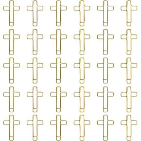 Penta Angel Cross Shape Paper Clip Book Page Mark 30Pcs Small Metal Bible Christian Page Markers Journaling Paperclips for Men Women Christmas Easter Gift (Gold Cross-30)