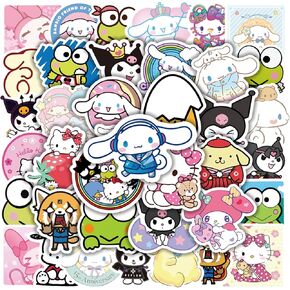 ملصقات Cannity Hello Kitty، 50 قطعة ملصقات لطيفة باللون الأبيض ملصقات قطة Kawaii للأطفال والمراهقين والبالغين، حزمة ملصقات مقاومة للماء من الفينيل لأجهزة الكمبيوتر المحمول والأمتعة وزجاجات المياه