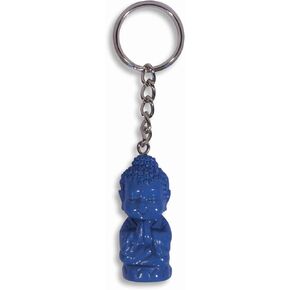 Blue Happy Praying Buddha Sitting On Lotus Keychain Key Ring
