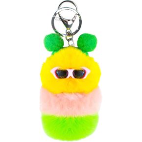 Caterpillar Worm Keychains, Pom Pom Cute Funny Plush Ring Accessories for Backpack Wristlet Car Keys Balls Decor Handbag, Charger Girly Frost Mint Llaveros Para Mochilas Charm for Girl Teen Women (A)