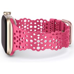 TOYOUTHS Compatible with Apple Watch Band Lace Women Flower Cut-outs Stretchy Silicone Strap for iWatch Ultra 1/2 (49mm), Series 9/8/7(41mm 45mm), Series SE/6/5/4(40mm 44mm), Series 3/2/1(38mm 42mm)