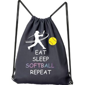 JYTAPP Softball Bags Eat Sleep Softball Repeat Drawstring Backpack Softball Player Gifts
