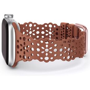 TOYOUTHS متوافق مع Apple Watch Band Lace Women Flower Cut-outs حزام سيليكون قابل للتمدد لـ iWatch Ultra 1/2 (49 مم)، السلسلة 9/8/7 (41 مم 45 مم)، السلسلة SE/6/5/4 (40 مم 44 مم)، السلسلة 3/2/1 (38 مم 42 مم)