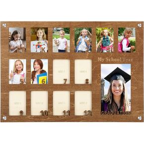 School Picture Frame Pre-K to 12,Pre K to Graduation School Picture Frame, Wooden School Years Photo Frame-Perfect Graduation Keepsake (primary color)