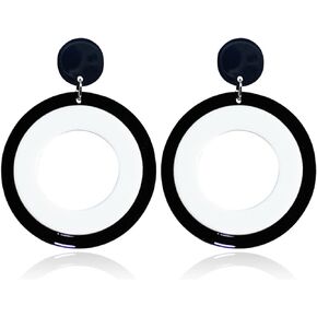 KaFu Lightweight Hollow Round Acrylic Dangle Earrings White Black Geometric resin Round Fashion Earrings for Women Girls Party Jewelry Gift