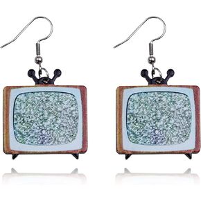 Classic Acrylic Vintage Old Time Television TV Statement Drop Dangle Earrings Jewelry for Women Men Girls Nostalgic 80s