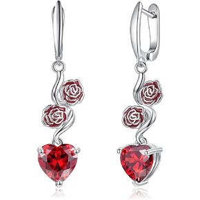 CiNily Heart-Cut Dangle Drop Earrings for Women Girls 14K White Gold Cubic Zirconia Drop Earrings Rose Flower Simulated Diamond Dangle Earrings Jewelry Gifts for Mothers Day Weddings Birthday Party
