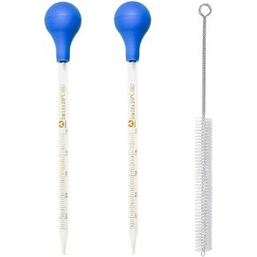 Pipettes, 2Pcs Dropper, Droppers for Oils, Glass Dropper, Graduated Dropper Lab Pipettes Dropper Glass Liquid Pipette with Big Rubber Hat and Cleaning Brush, Pipette Transfer for Liquid Essential Oil