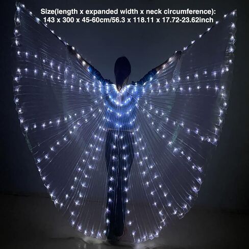 CALIDAKA LED Isis Wings LED جناح الرقص الشرقي تضيء أزياء الرقص الشرقي مع العصي توهج أجنحة الرقص الملاك توهج رأس جناح الفراشة لملابس الأداء الهالوين (أ (الضوء الأبيض)) in Saudi Arabia