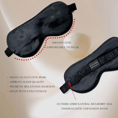 100% Natural Mulberry Silk Eye Mask - Ultra-Soft Premium Silk Sleep Mask for Women & Men, Essential Travel & Vacation Flight Companion, Top Comfort Weighted Eye Mask for Sleeping - Black in Saudi Arabia