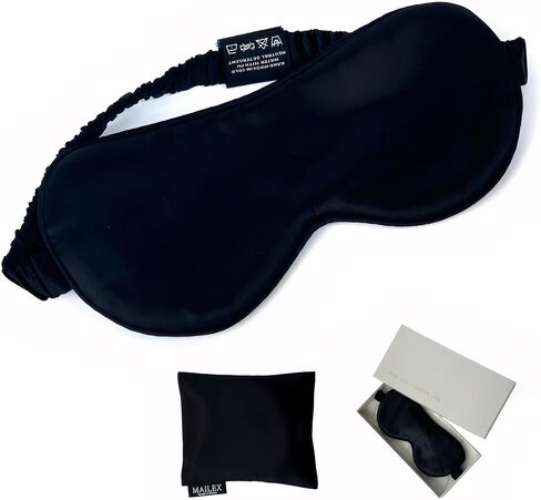 100% Natural Mulberry Silk Eye Mask - Ultra-Soft Premium Silk Sleep Mask for Women & Men, Essential Travel & Vacation Flight Companion, Top Comfort Weighted Eye Mask for Sleeping - Black in Saudi Arabia