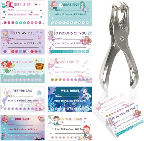 بطاقات لكمة على شكل حورية البحر مع ثقب، 200 قطعة من جوائز حوافز سلوك الأطفال للفتيات والأطفال والمدرسين، رائعة للاستخدام في المنزل والفصول الدراسية وبطاقة ولاء الأعمال in Kuwait