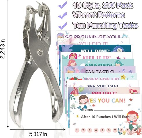 بطاقات لكمة على شكل حورية البحر مع ثقب، 200 قطعة من جوائز حوافز سلوك الأطفال للفتيات والأطفال والمدرسين، رائعة للاستخدام في المنزل والفصول الدراسية وبطاقة ولاء الأعمال in Kuwait