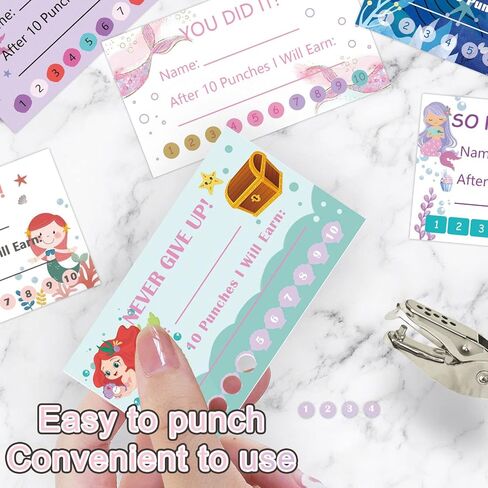 بطاقات لكمة على شكل حورية البحر مع ثقب، 200 قطعة من جوائز حوافز سلوك الأطفال للفتيات والأطفال والمدرسين، رائعة للاستخدام في المنزل والفصول الدراسية وبطاقة ولاء الأعمال in Kuwait