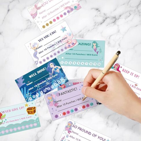 بطاقات لكمة على شكل حورية البحر مع ثقب، 200 قطعة من جوائز حوافز سلوك الأطفال للفتيات والأطفال والمدرسين، رائعة للاستخدام في المنزل والفصول الدراسية وبطاقة ولاء الأعمال in Kuwait