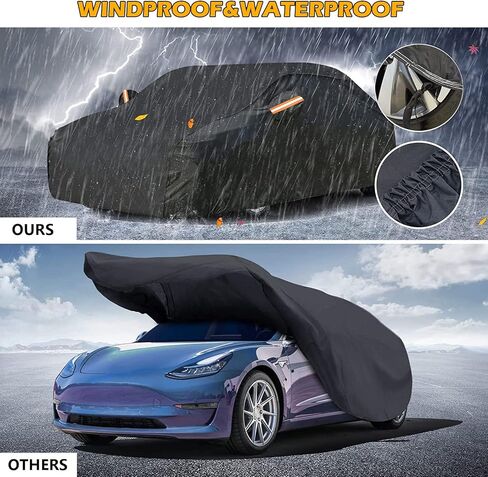 غطاء سيارة كبير النمل، غطاء سيارة سيدان مقاوم للماء بنسبة 100٪ مناسب لطراز Tesla Y، أغطية سيارة للحماية من جميع الأحوال الجوية مع شبكة تهوية وسحاب باب السائق لمنفذ الشحن، أسود in Kuwait