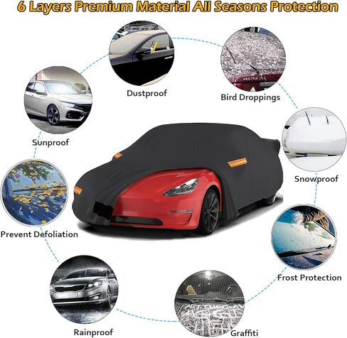 غطاء سيارة كبير النمل، غطاء سيارة سيدان مقاوم للماء بنسبة 100٪ مناسب لطراز Tesla Y، أغطية سيارة للحماية من جميع الأحوال الجوية مع شبكة تهوية وسحاب باب السائق لمنفذ الشحن، أسود in Kuwait