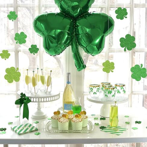 Cieovo 45 قطعة من قطع شامروك الأيرلندية المحظوظة لعيد القديس باتريك، قطع خضراء مع نقاط صمغ لعيد القديس باتريك، عطلة الفصل الدراسي، لوحة الإعلانات المدرسية، تزيين الحفلات in Kuwait