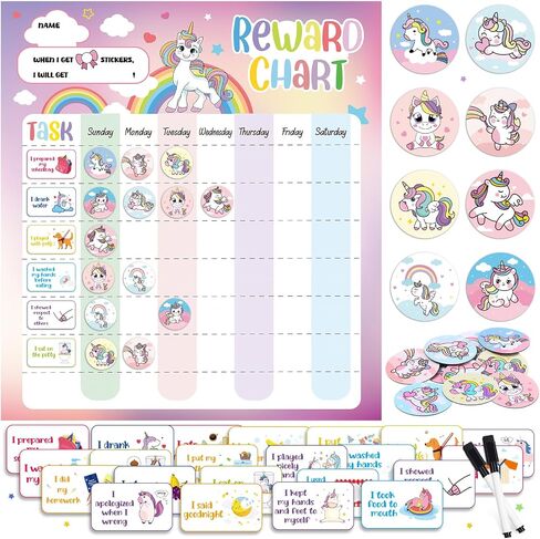 Unicorn Magnetic Kids Behavior Chart, Magnetic 63 Good Behavior + 72 Reusable Rewards, Magnetic Chore Chart for Fridge, Reward Chart for Kids Girls Toddlers Motivate Responsibility Training in Saudi Arabia