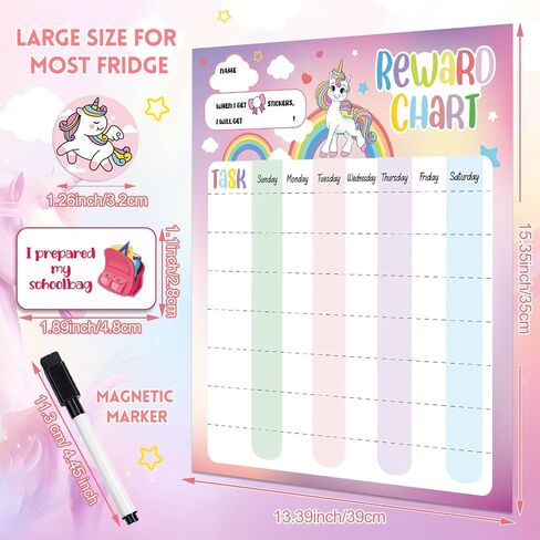 Unicorn Magnetic Kids Behavior Chart, Magnetic 63 Good Behavior + 72 Reusable Rewards, Magnetic Chore Chart for Fridge, Reward Chart for Kids Girls Toddlers Motivate Responsibility Training in Saudi Arabia
