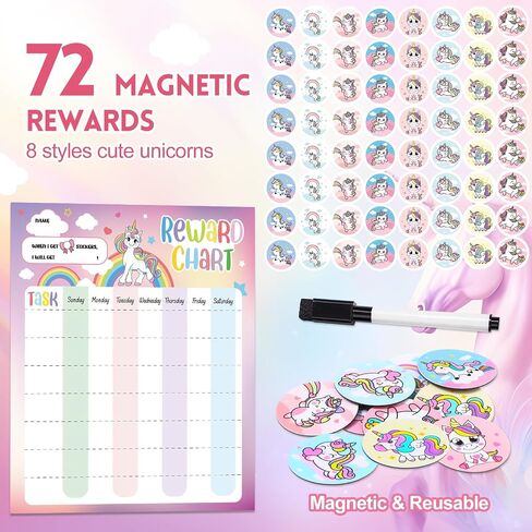 Unicorn Magnetic Kids Behavior Chart, Magnetic 63 Good Behavior + 72 Reusable Rewards, Magnetic Chore Chart for Fridge, Reward Chart for Kids Girls Toddlers Motivate Responsibility Training in Saudi Arabia