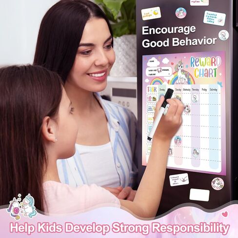 Unicorn Magnetic Kids Behavior Chart, Magnetic 63 Good Behavior + 72 Reusable Rewards, Magnetic Chore Chart for Fridge, Reward Chart for Kids Girls Toddlers Motivate Responsibility Training in Saudi Arabia