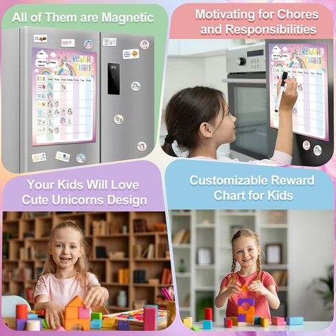 Unicorn Magnetic Kids Behavior Chart, Magnetic 63 Good Behavior + 72 Reusable Rewards, Magnetic Chore Chart for Fridge, Reward Chart for Kids Girls Toddlers Motivate Responsibility Training in Saudi Arabia