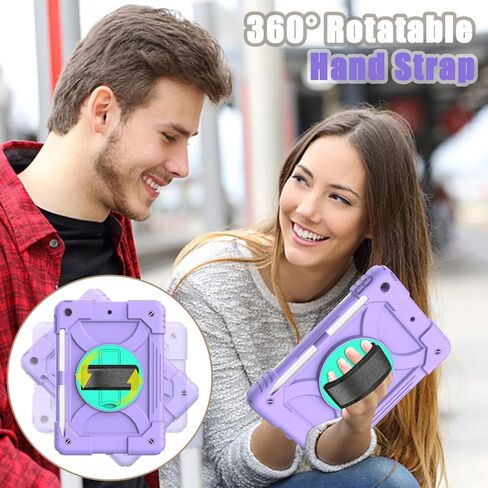 iPad 10.2 Case for Kids, iPad 9th/8th/7th Generation Heavy Duty Case with Tempered Glass Screen Protector&Shoulder Strap, Rugged Protective Cover for iPad 10.2" 2021/2020/2019-Purple/Green in Kuwait