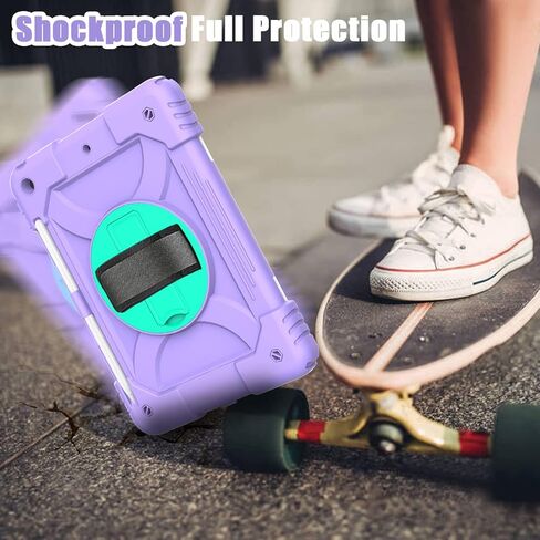 iPad 10.2 Case for Kids, iPad 9th/8th/7th Generation Heavy Duty Case with Tempered Glass Screen Protector&Shoulder Strap, Rugged Protective Cover for iPad 10.2" 2021/2020/2019-Purple/Green in Kuwait
