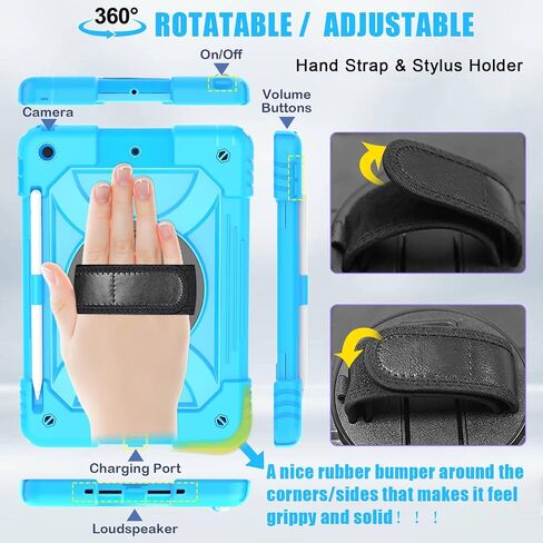 iPad 10.2 Case for Kids, iPad 9th/8th/7th Generation Heavy Duty Case with Tempered Glass Screen Protector&Shoulder Strap, Rugged Protective Cover for iPad 10.2" 2021/2020/2019-Purple/Green in Saudi Arabia
