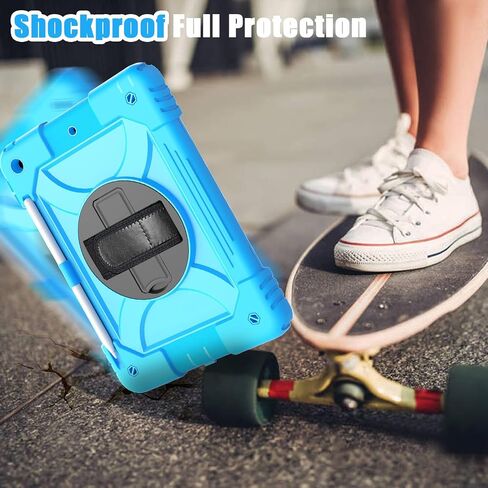iPad 10.2 Case for Kids, iPad 9th/8th/7th Generation Heavy Duty Case with Tempered Glass Screen Protector&Shoulder Strap, Rugged Protective Cover for iPad 10.2" 2021/2020/2019-Purple/Green in Saudi Arabia