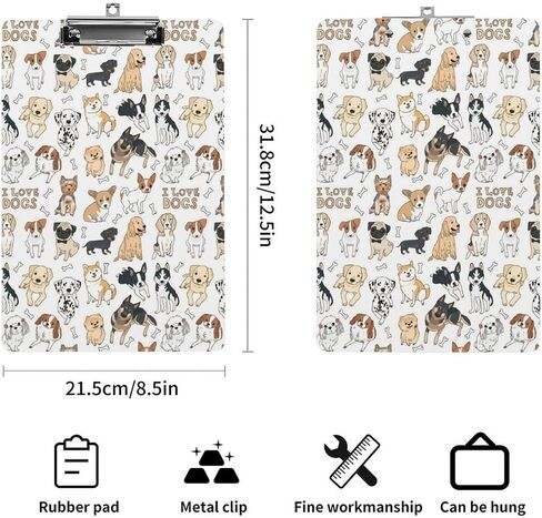 Cute Doodle Dog Animal Print Clipboard Writing Clipboard for Office School Nursing Acrylic Standard Letter Size A4 Clip Board with Low Profile Metal Clip 9" X 12.5" in Saudi Arabia