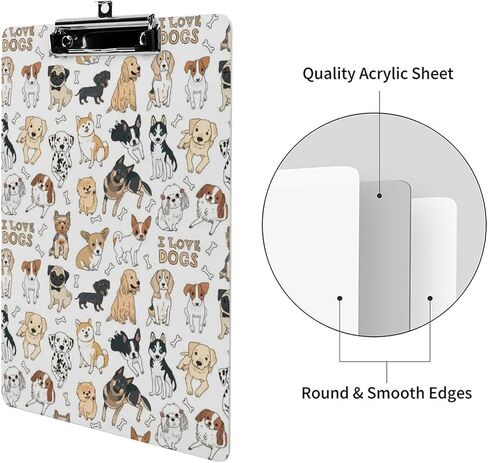 Cute Doodle Dog Animal Print Clipboard Writing Clipboard for Office School Nursing Acrylic Standard Letter Size A4 Clip Board with Low Profile Metal Clip 9" X 12.5" in Saudi Arabia