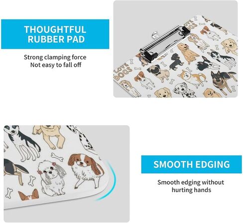 Cute Doodle Dog Animal Print Clipboard Writing Clipboard for Office School Nursing Acrylic Standard Letter Size A4 Clip Board with Low Profile Metal Clip 9" X 12.5" in Saudi Arabia