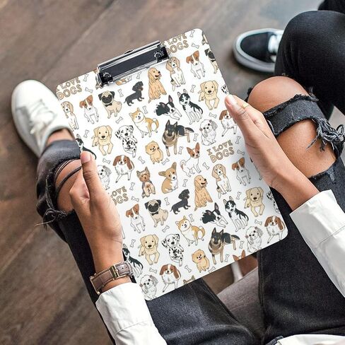Cute Doodle Dog Animal Print Clipboard Writing Clipboard for Office School Nursing Acrylic Standard Letter Size A4 Clip Board with Low Profile Metal Clip 9" X 12.5" in Saudi Arabia