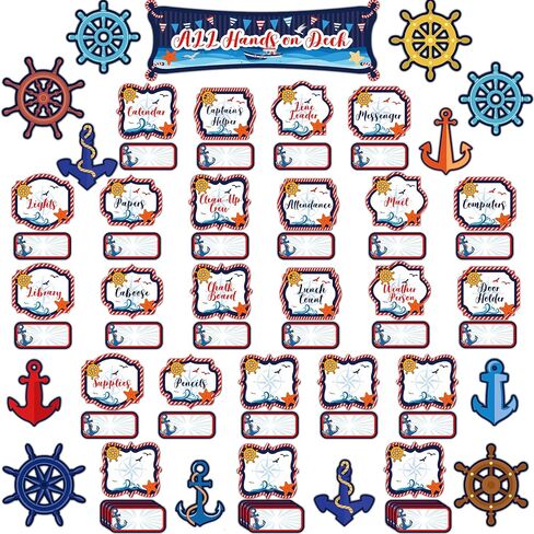 73 Pcs Classroom Jobs Mini Bulletin Board Nautical All Hands on Deck Bulletin Board Decorations Teacher's Helper Pocket Chart for Classroom Cruise Ship Nautical Classroom Jobs Chart for Back to School in Saudi Arabia